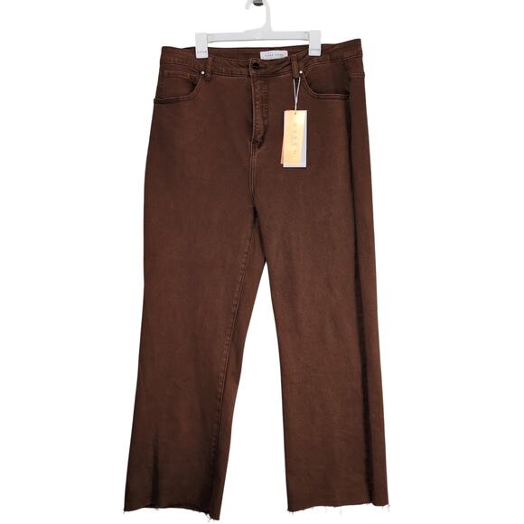NWT Risen Jeans Women's 3XL Espresso Denim Wide Leg Jeans High Rise Raw Slit Hem - Picture 1 of 6